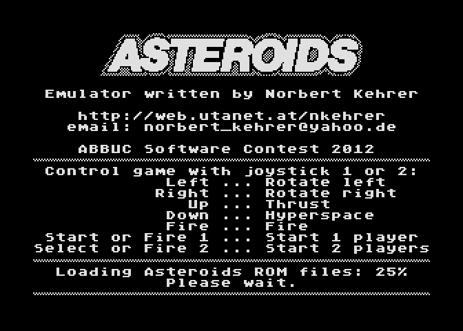 Asteroids emulator boot screen